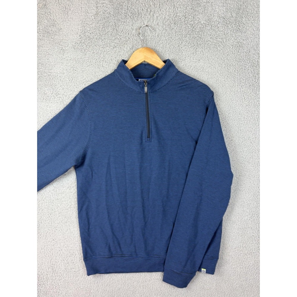 Tasc Performance Pullover Mens Medium Blue Stripe 1/4 Zip Long Sleeve Stretch